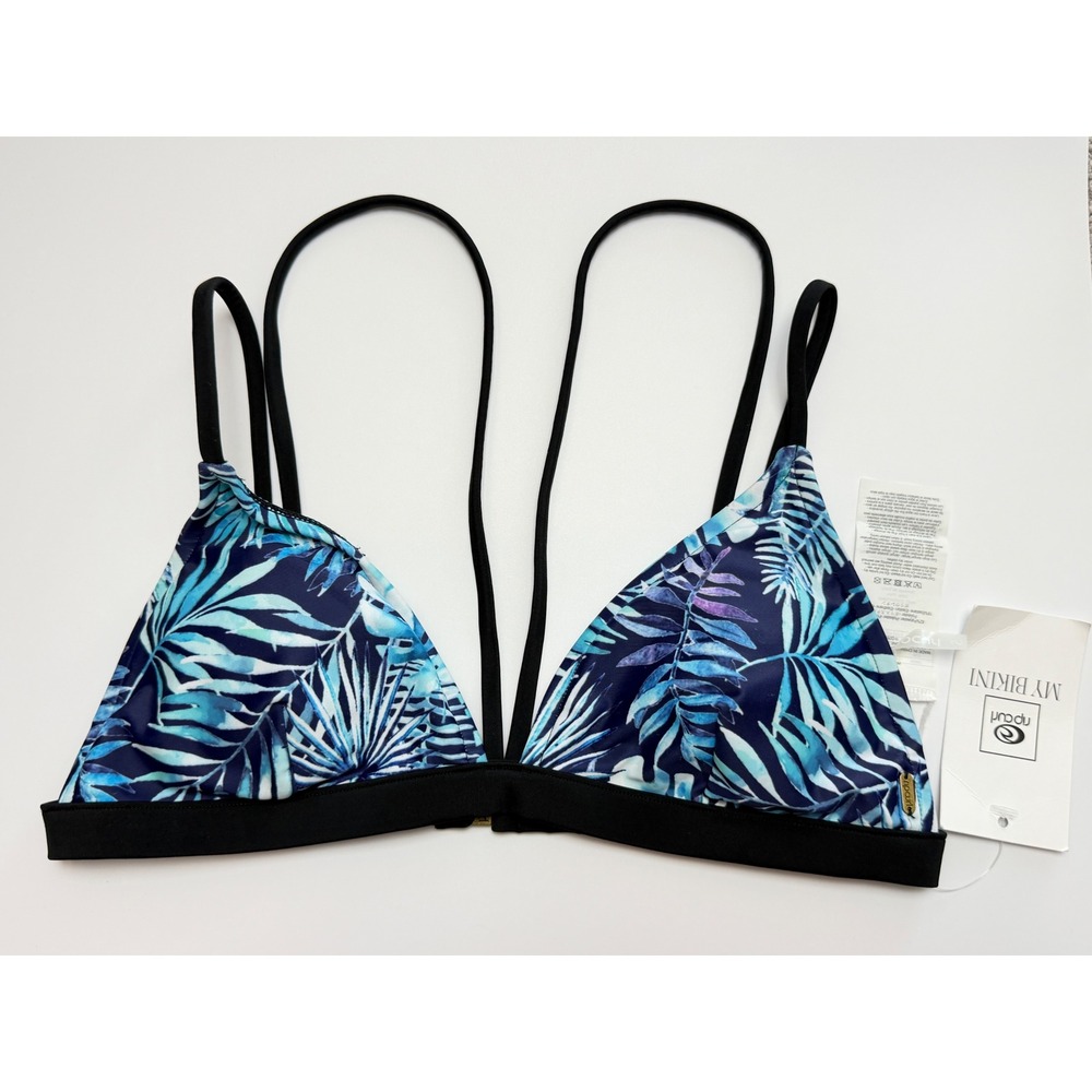 Rip Curl Tropic Oasis Fixed Tri Bikini Top Navy Blue Palm Leaf Small NEW w tags